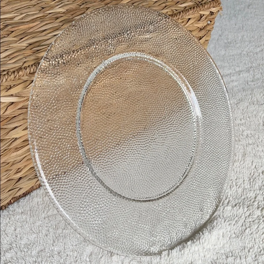 Pier 1 Imports Serving Platter Plate Pebbled Textured 12 1/2” Clear Glass